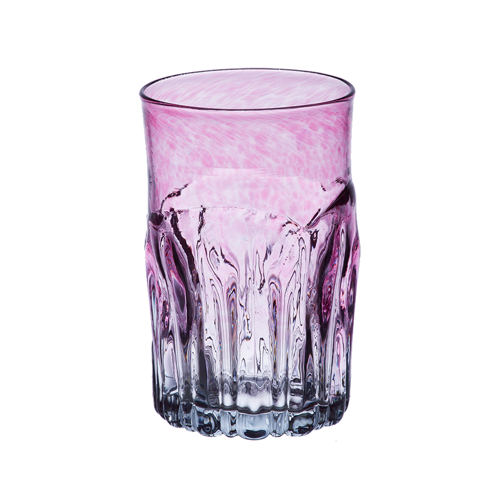 Glass with clear bottom and cranberry glass top on a transparent background.