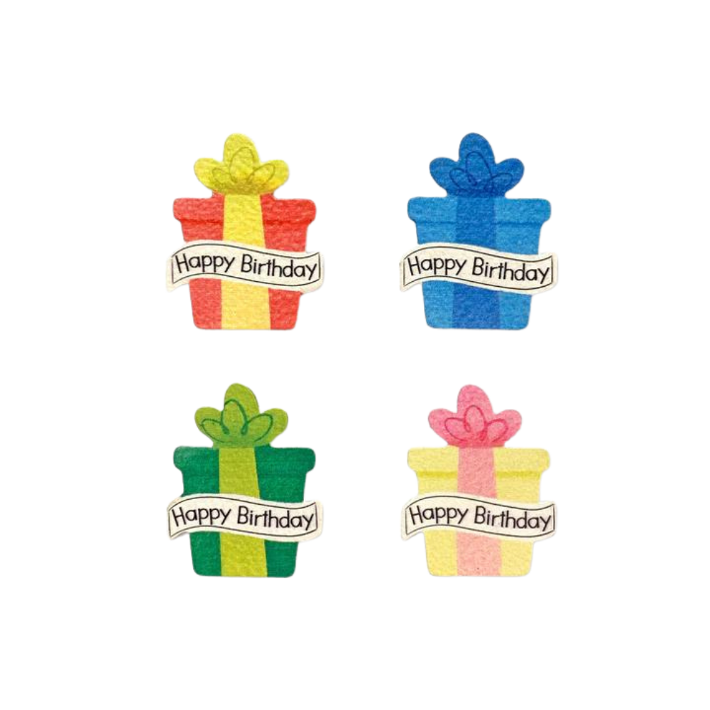 Four birthday gifts magnets on a transparent background. 