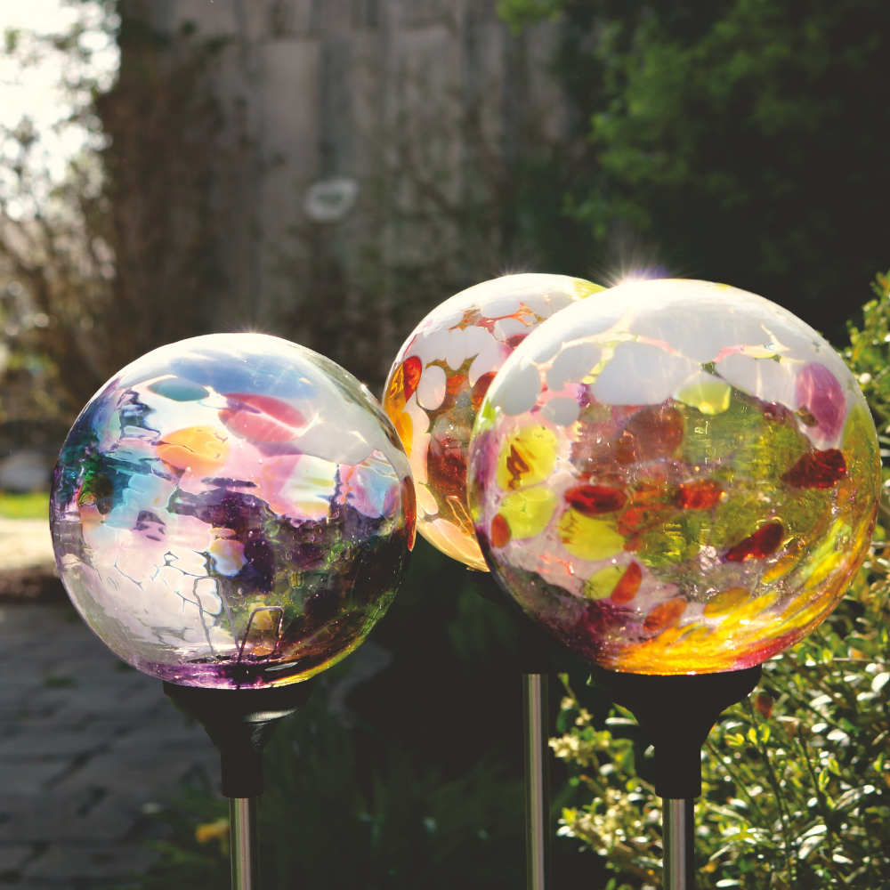 Assorted solar lights in a garden