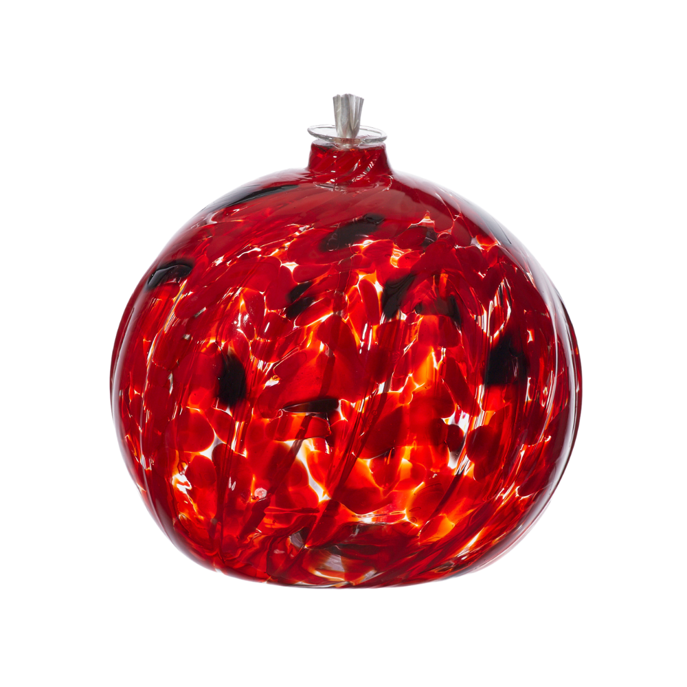 Red and black round oil lamp on a transparent background