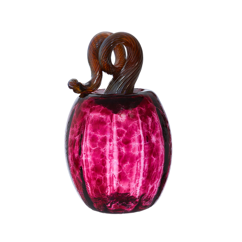 Cranberry Oval Pumpkin with a brown metallic stem on a transparent background