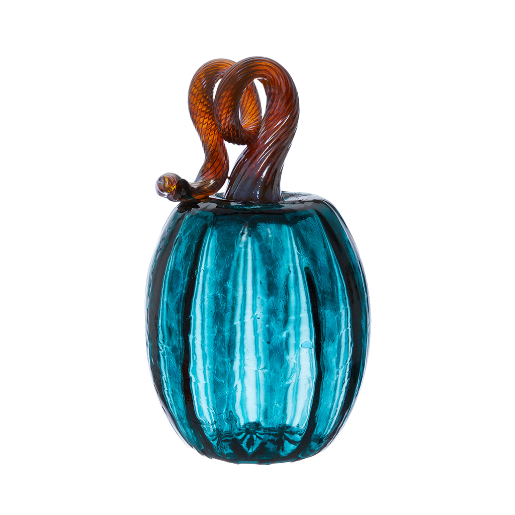Teal Oval Pumpkin with a brown metallic stem on a transparent background