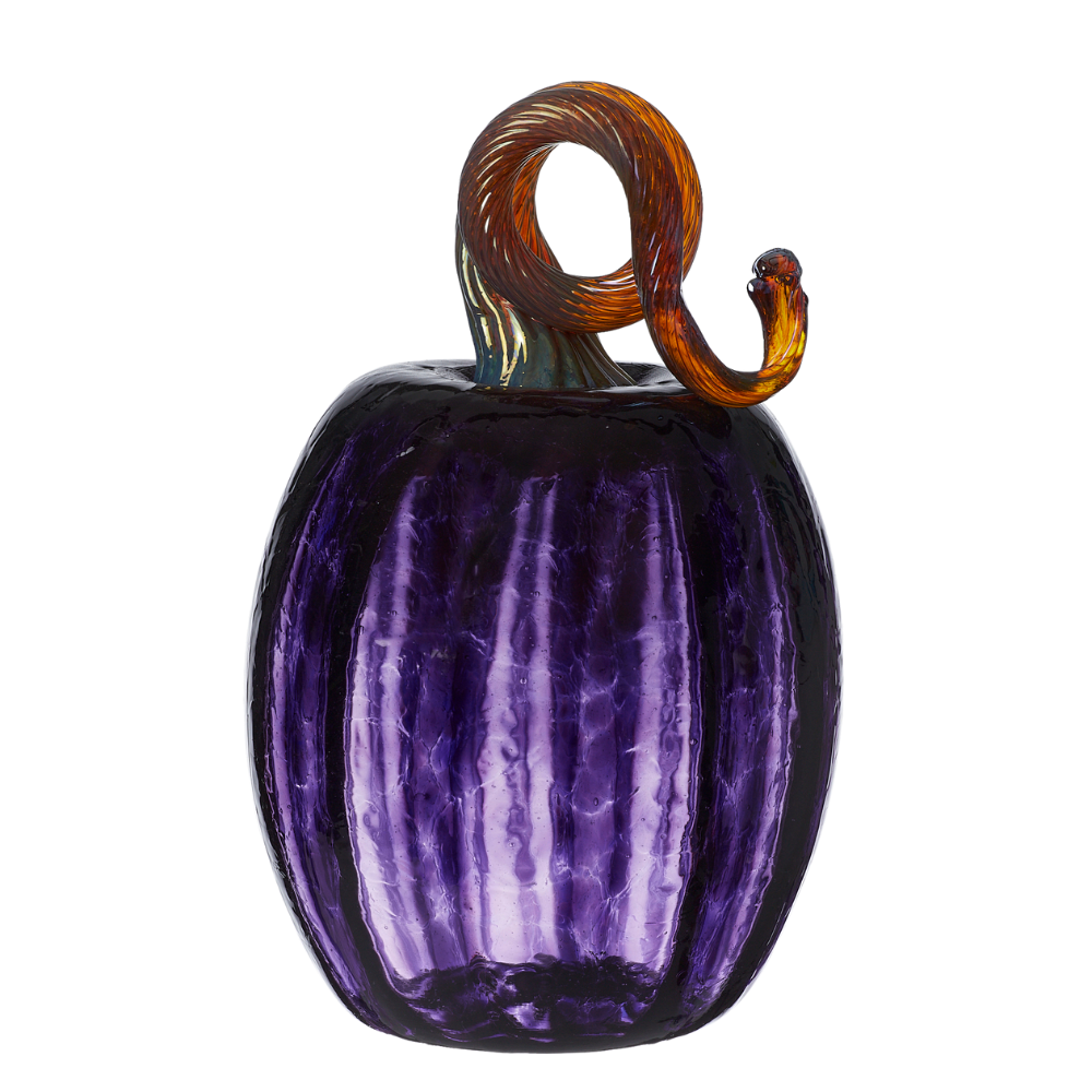Purple Oval Pumpkin with a brown metallic stem on a transparent background